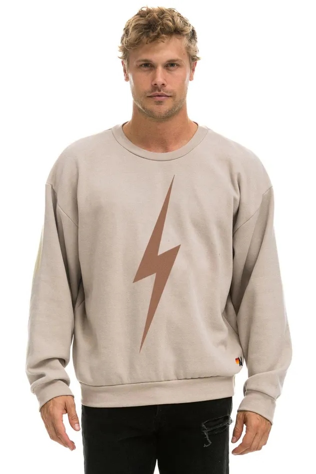 BOLT RELAXED CREW SWEATSHIRT 8211 SAND MOCHA Men Aviator Nation Sweatshirts