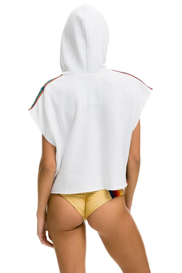 BOLT STRIPE SLEEVELESS RELAXED CROPPED PULLOVER HOODIE 8211 WHITE Women Aviator Nation Hoodies