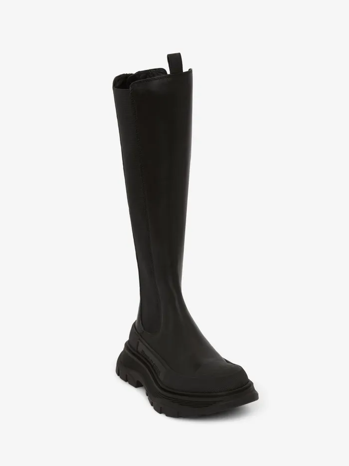 Boots Women Alexander McQueen Tread Slick Knee High Boot Black