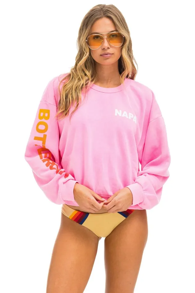 BOTTLEROCK 2024 CREW SWEATSHIRT RELAXED 8211 NEON PINK WomenMen Aviator Nation Collab Merchandise BOTTLEROCK 2024 CREW SWEATSHIRT RELAXED 8211 NEON PINK WomenMen Aviator Nation Collab Merchandise