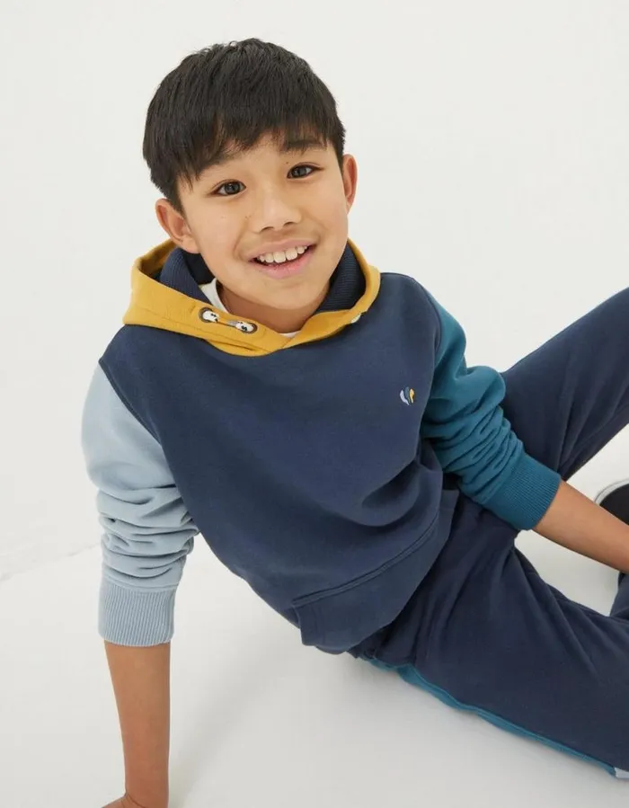 Boys Sweatshirts and Hoodies FatFace Colour Block Popover Hoodie Navy