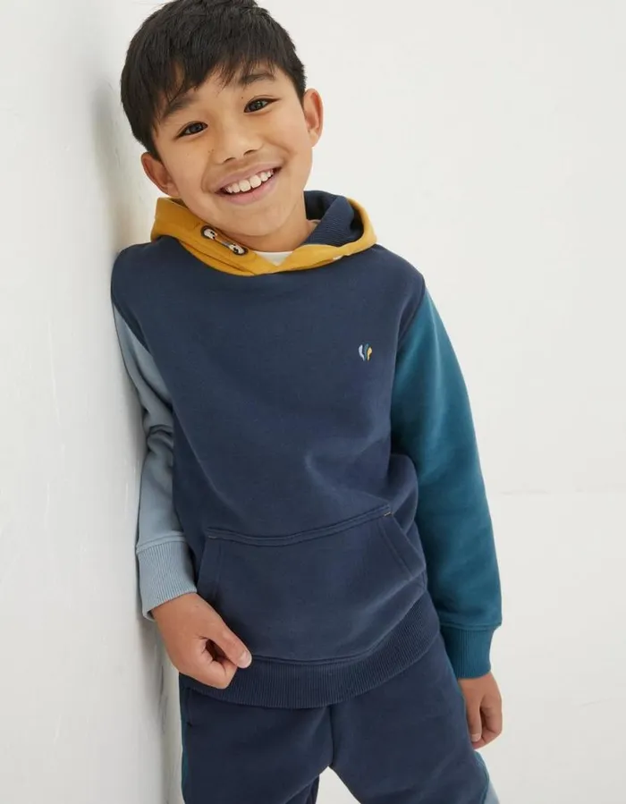Boys Sweatshirts and Hoodies FatFace Colour Block Popover Hoodie Navy
