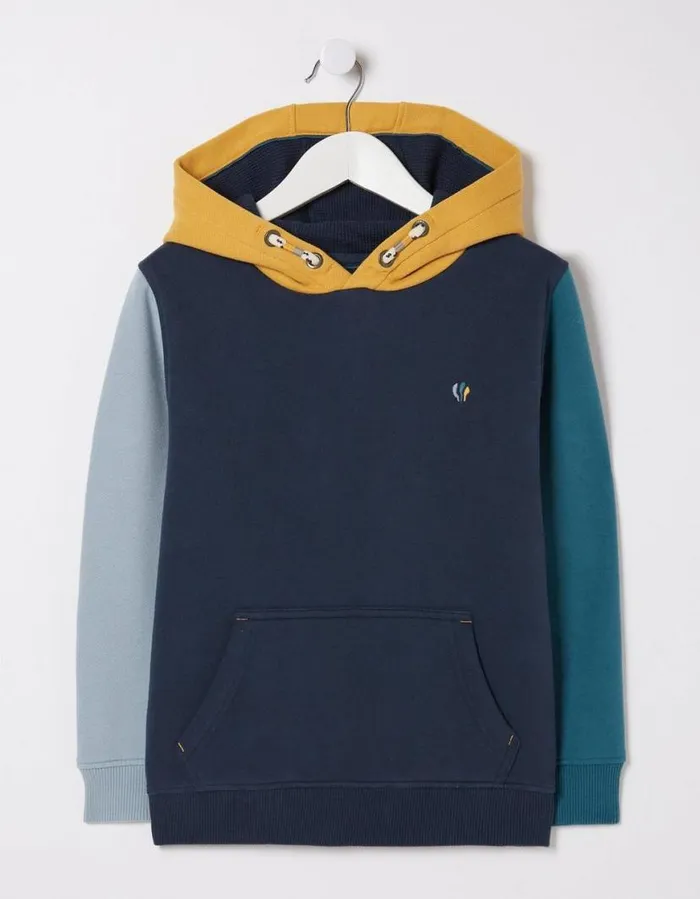 Boys Sweatshirts and Hoodies FatFace Colour Block Popover Hoodie Navy