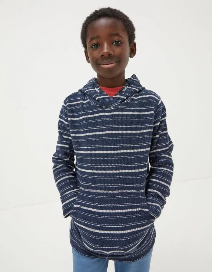 Boys Sweatshirts and Hoodies FatFace Stripe Popover Hoodie Navy