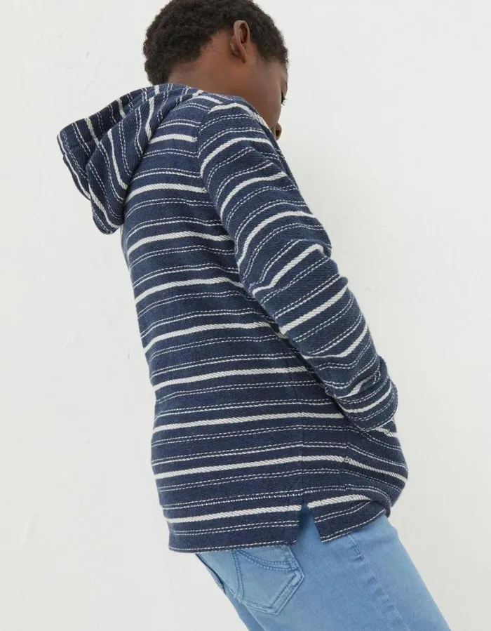 Boys Sweatshirts and Hoodies FatFace Stripe Popover Hoodie Navy