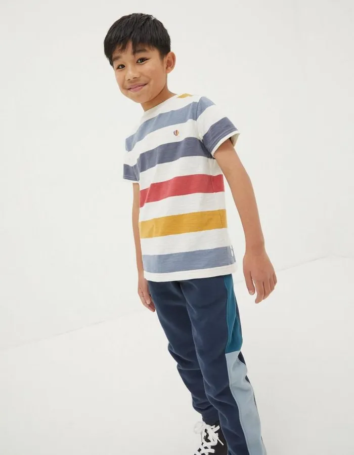 Boys TShirts and Polos FatFace Multi Block Stripe TShirt Natural White