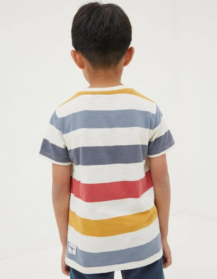 Boys TShirts and Polos FatFace Multi Block Stripe TShirt Natural White