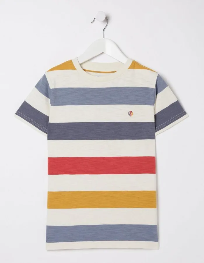 Boys TShirts and Polos FatFace Multi Block Stripe TShirt Natural White