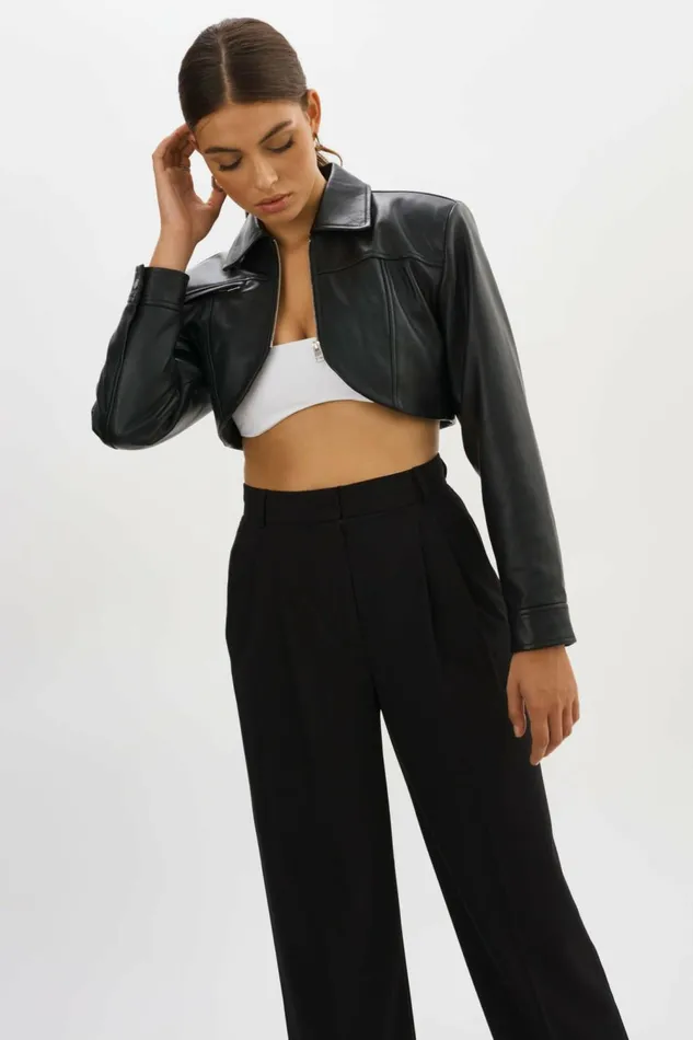 Brielle Leather Crop Jacket Black Women Lamarque LEATHER JACKETS