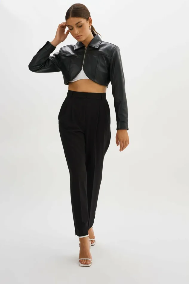 Brielle Leather Crop Jacket Black Women Lamarque LEATHER JACKETS