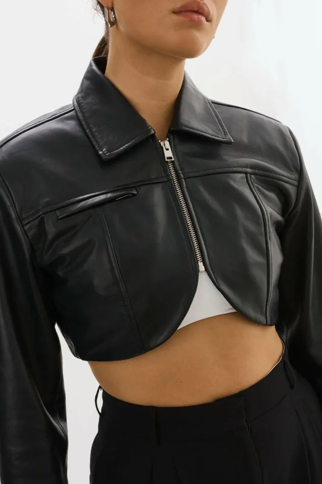 Brielle Leather Crop Jacket Black Women Lamarque LEATHER JACKETS
