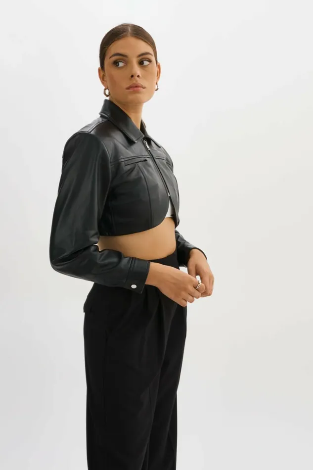 Brielle Leather Crop Jacket Black Women Lamarque LEATHER JACKETS