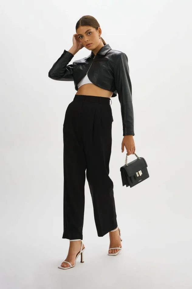 Brielle Leather Crop Jacket Black Women Lamarque LEATHER JACKETS