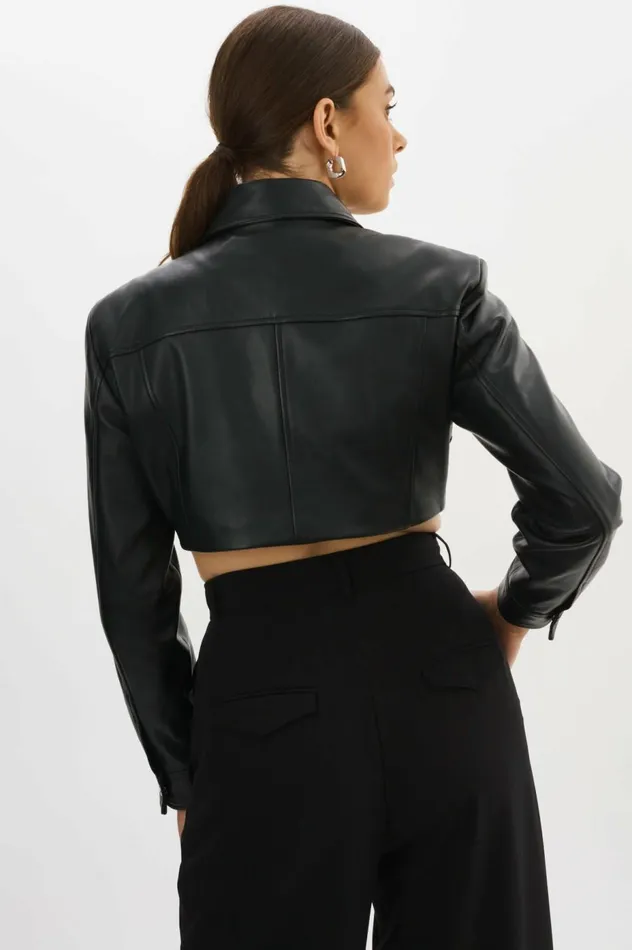 Brielle Leather Crop Jacket Black Women Lamarque LEATHER JACKETS