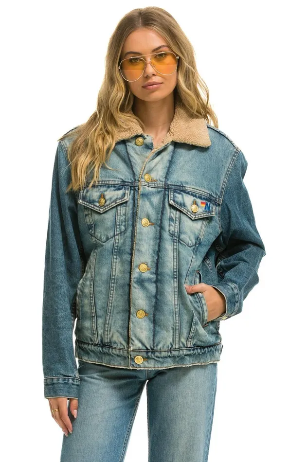 CALI LOVER RANCH SHERPA DENIM JACKET 8211 VINTAGE WomenMen Aviator Nation Denim Jackets
