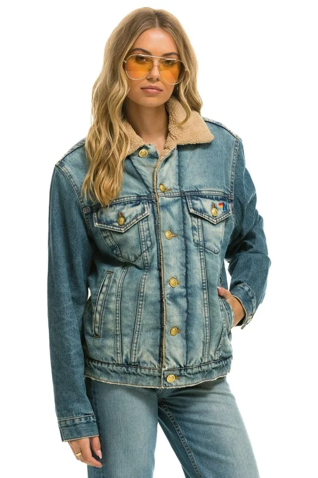 CALI LOVER RANCH SHERPA DENIM JACKET 8211 VINTAGE WomenMen Aviator Nation Denim Jackets