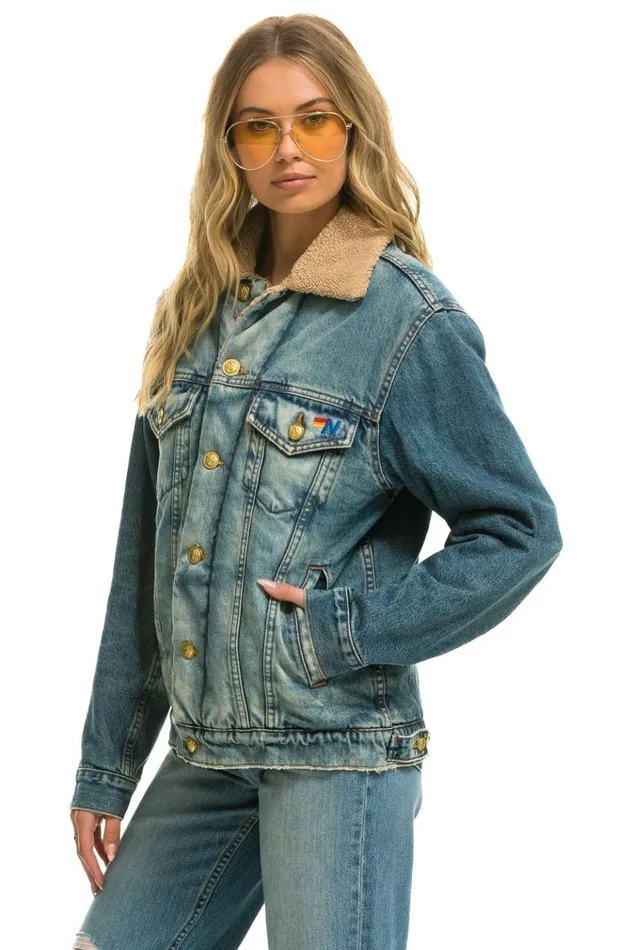 CALI LOVER RANCH SHERPA DENIM JACKET 8211 VINTAGE WomenMen Aviator Nation Denim Jackets