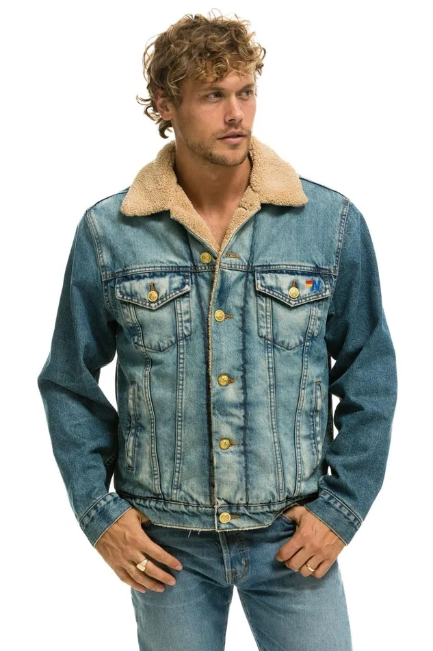 CALI LOVER RANCH SHERPA DENIM JACKET 8211 VINTAGE WomenMen Aviator Nation Denim Jackets