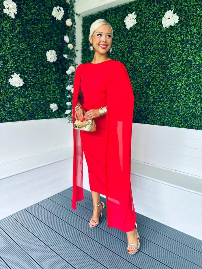 Camilla Cape Detail Occasion Dress Red Womens Canella Lane Maxi