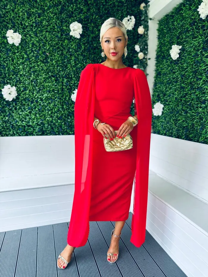 Camilla Cape Detail Occasion Dress Red Womens Canella Lane Maxi