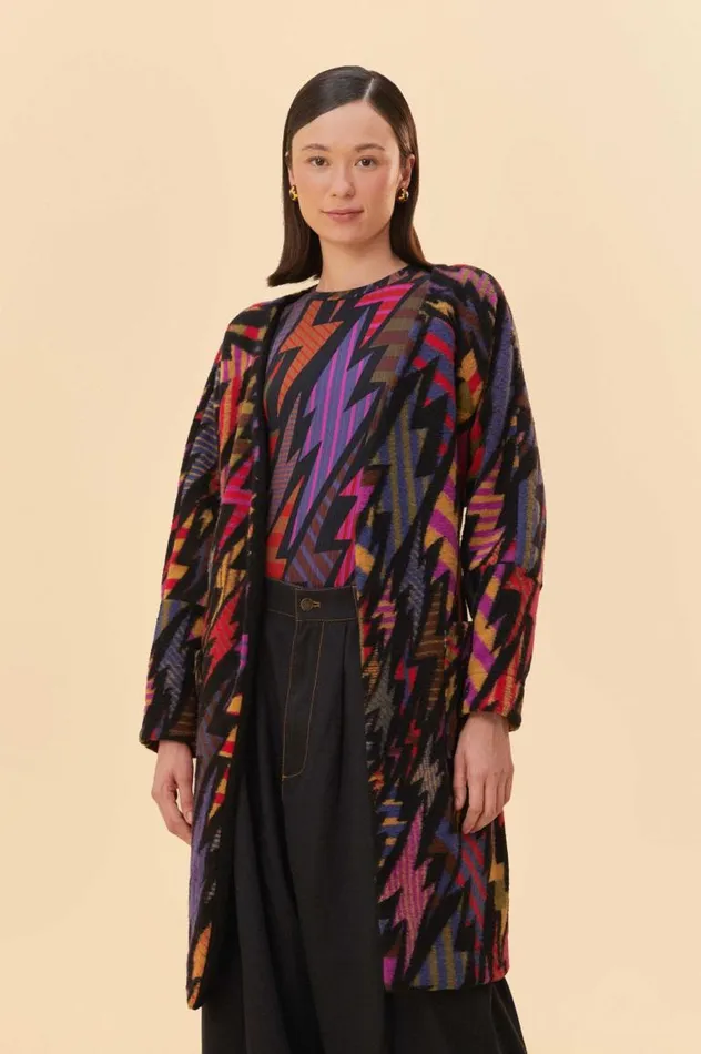 Cardigans Women FARM Rio Black Lightning Maxi Fleece Cardigan