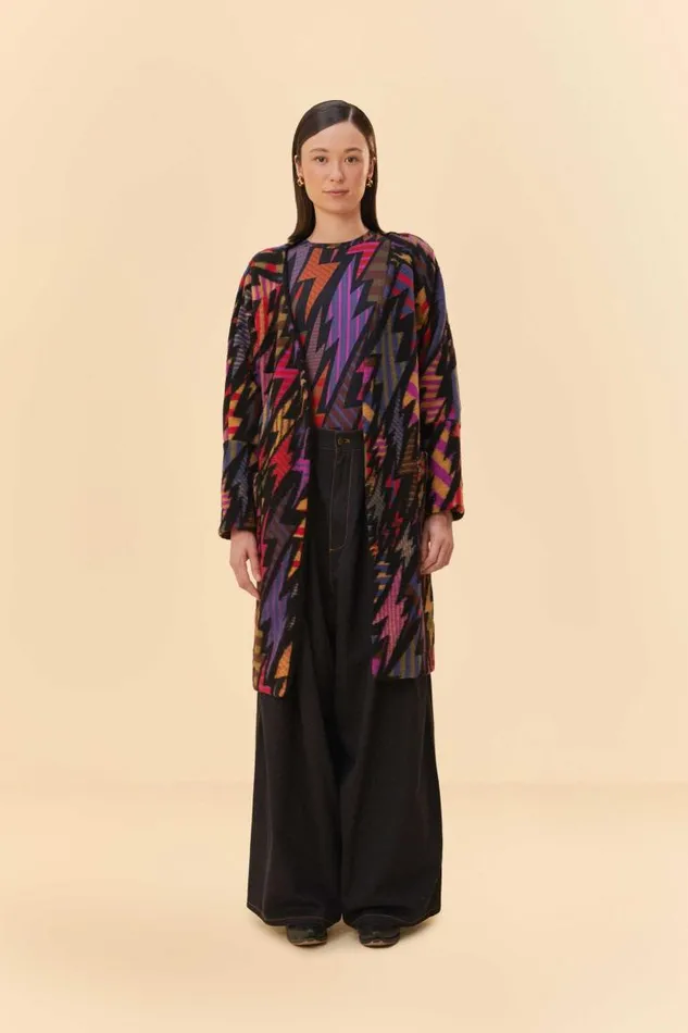 Cardigans Women FARM Rio Black Lightning Maxi Fleece Cardigan Cardigans Women FARM Rio Black Lightning Maxi Fleece Cardigan