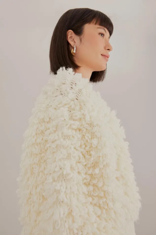 Cardigans Women FARM Rio OffWhite Textured V Neck Cardigan