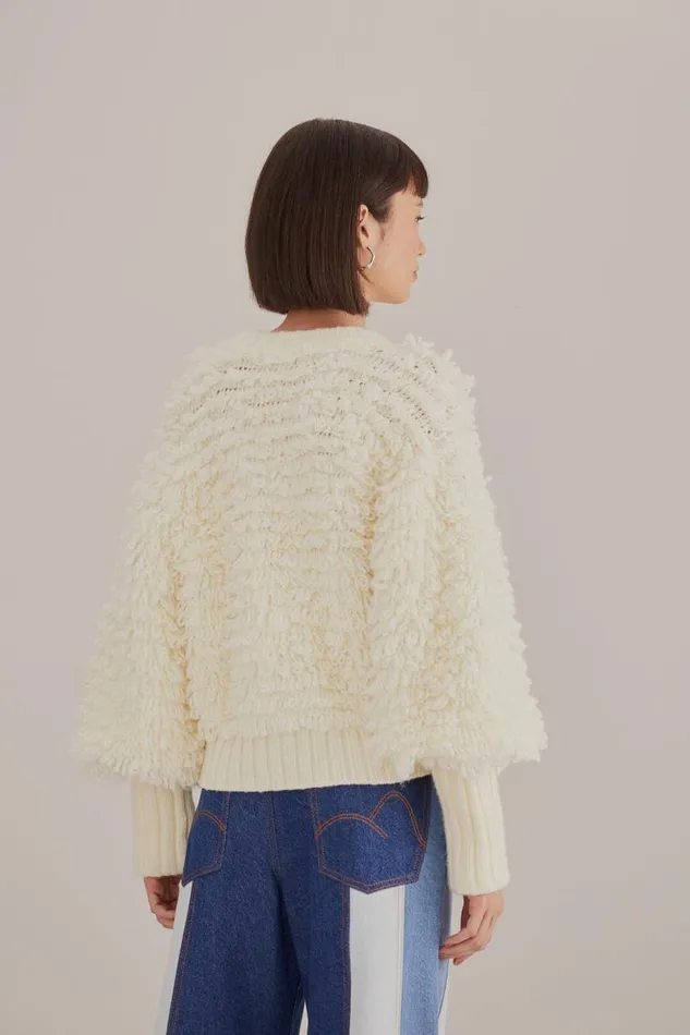 Cardigans Women FARM Rio OffWhite Textured V Neck Cardigan