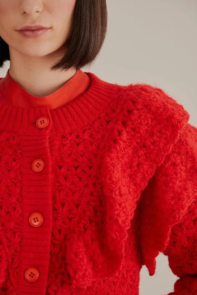 Cardigans Women FARM Rio Red Flower Texture Knit Cardigan Cardigans Women FARM Rio Red Flower Texture Knit Cardigan