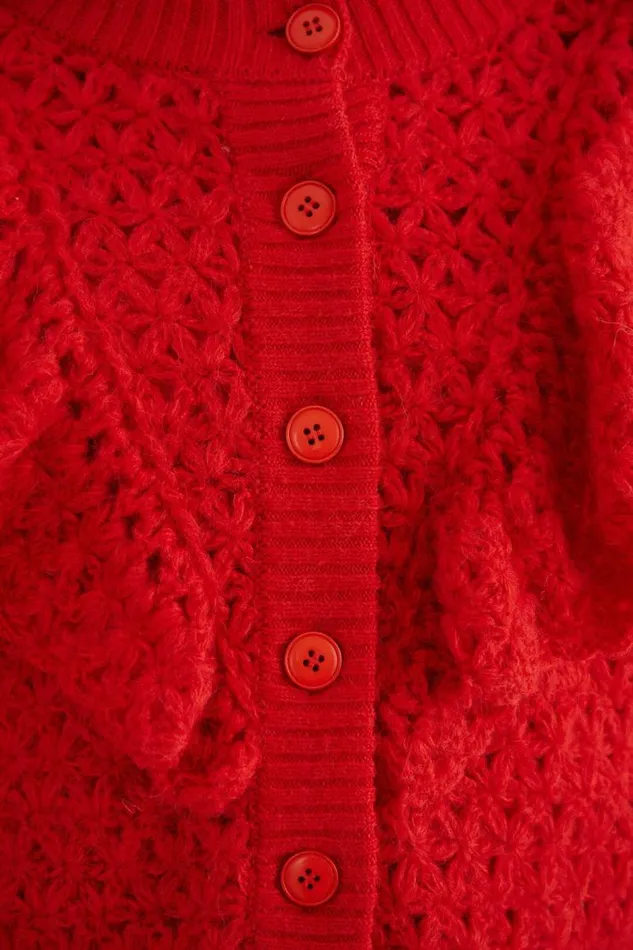Cardigans Women FARM Rio Red Flower Texture Knit Cardigan Cardigans Women FARM Rio Red Flower Texture Knit Cardigan