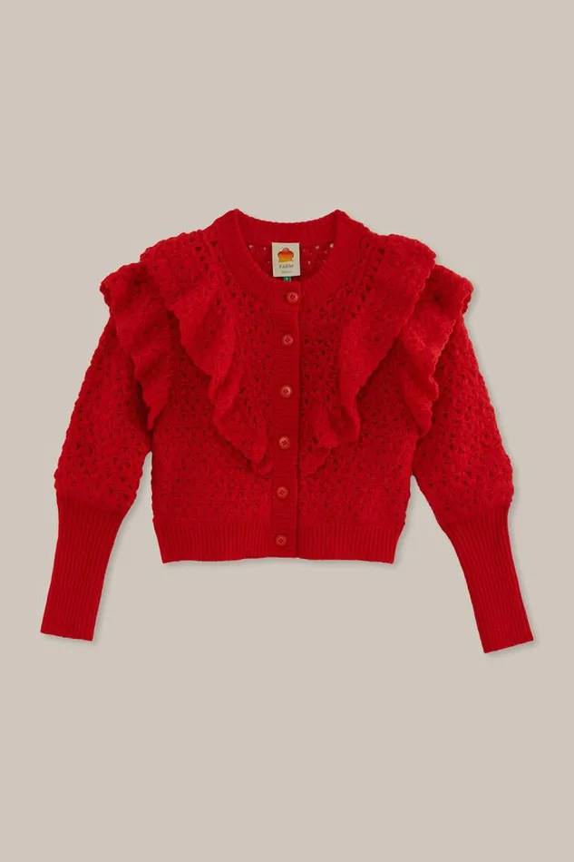 Cardigans Women FARM Rio Red Flower Texture Knit Cardigan Cardigans Women FARM Rio Red Flower Texture Knit Cardigan