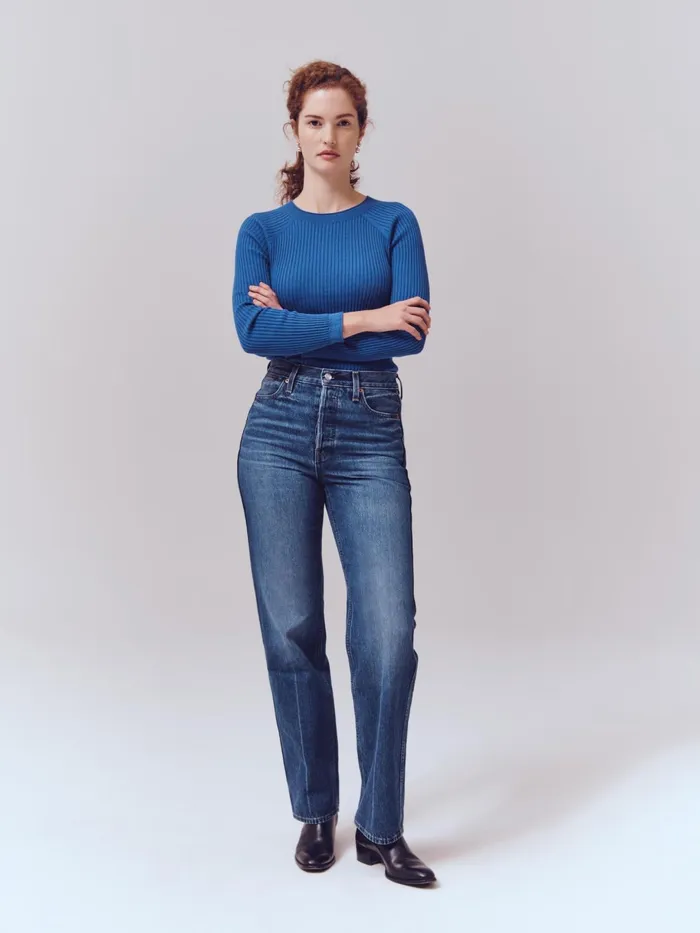 Carla High Rise Straight Jean Vintage Dark Indigo Women Alex Mill Pants