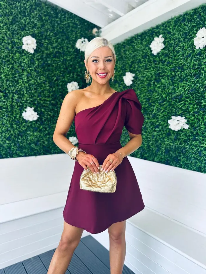 Caroline One Shoulder Occasion Mini Dress Burgundy Womens Canella Lane Mini