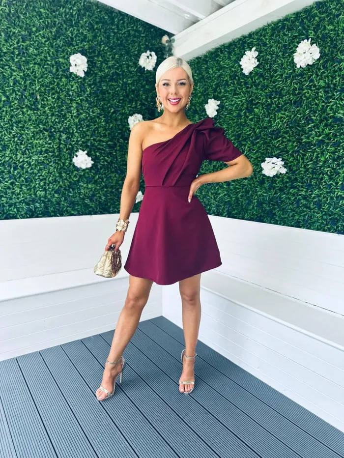 Caroline One Shoulder Occasion Mini Dress Burgundy Womens Canella Lane Mini