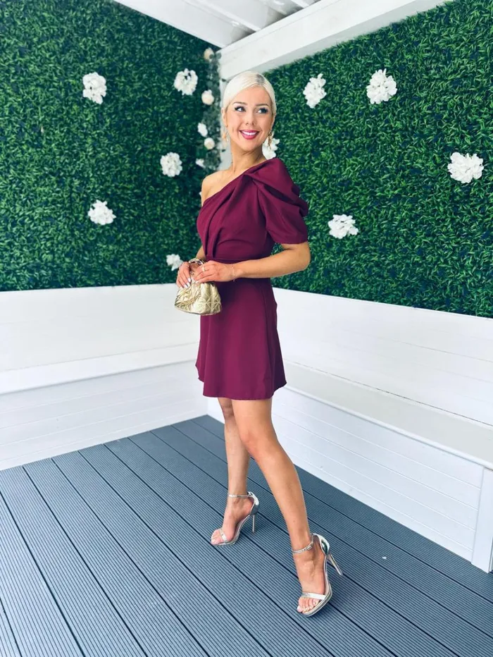 Caroline One Shoulder Occasion Mini Dress Burgundy Womens Canella Lane Mini