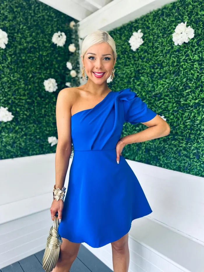 Caroline One Shoulder Occasion Mini Dress Cobalt Womens Canella Lane Mini