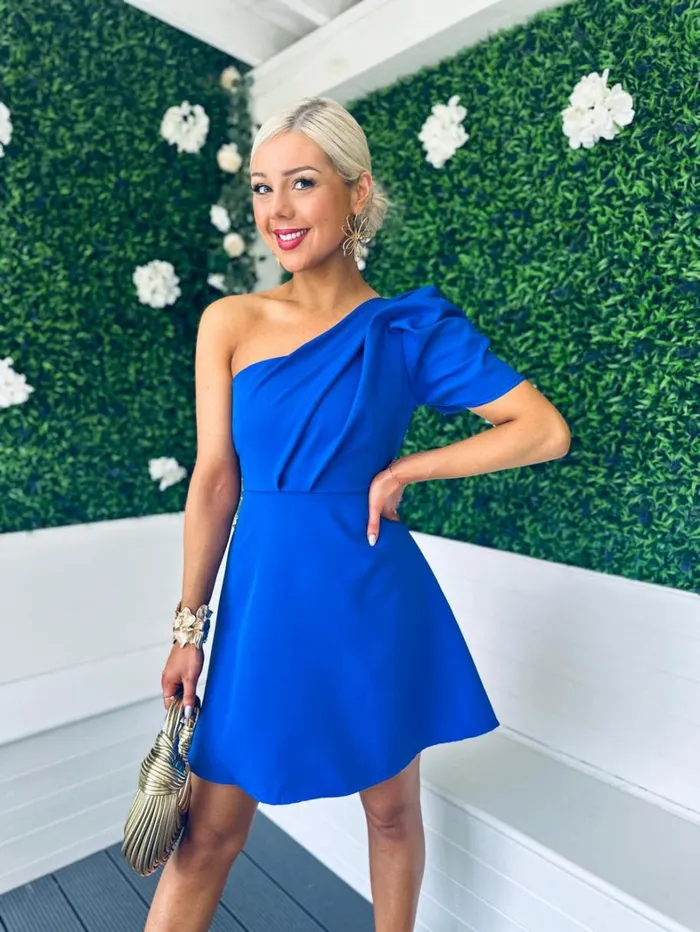 Caroline One Shoulder Occasion Mini Dress Cobalt Womens Canella Lane Mini