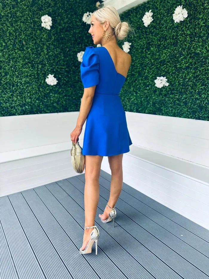 Caroline One Shoulder Occasion Mini Dress Cobalt Womens Canella Lane Mini