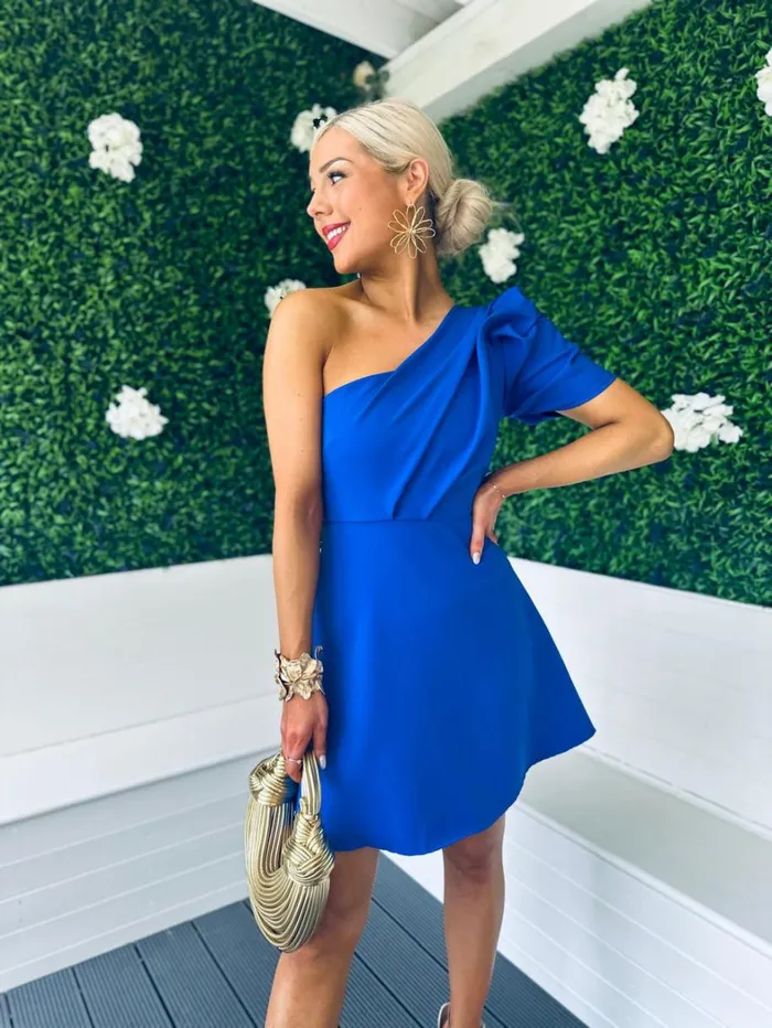 Caroline One Shoulder Occasion Mini Dress Cobalt Womens Canella Lane Mini