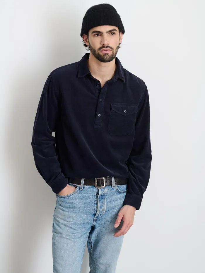 Carter Popover Shirt In Fine Wale Corduroy Navy Men Alex Mill Shirts