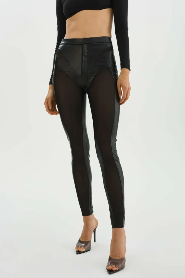 Celicia Faux Leather Mesh Leggings Black Women Lamarque PANTS