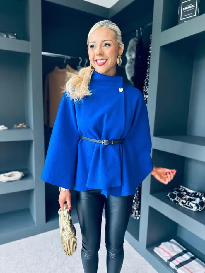 Celine Belted Cape Cobalt Womens Canella Lane Coats and Jackets