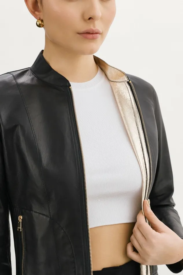 Chapin Reversible Leather Bomber Blackgold Women Lamarque BEST SELLERS