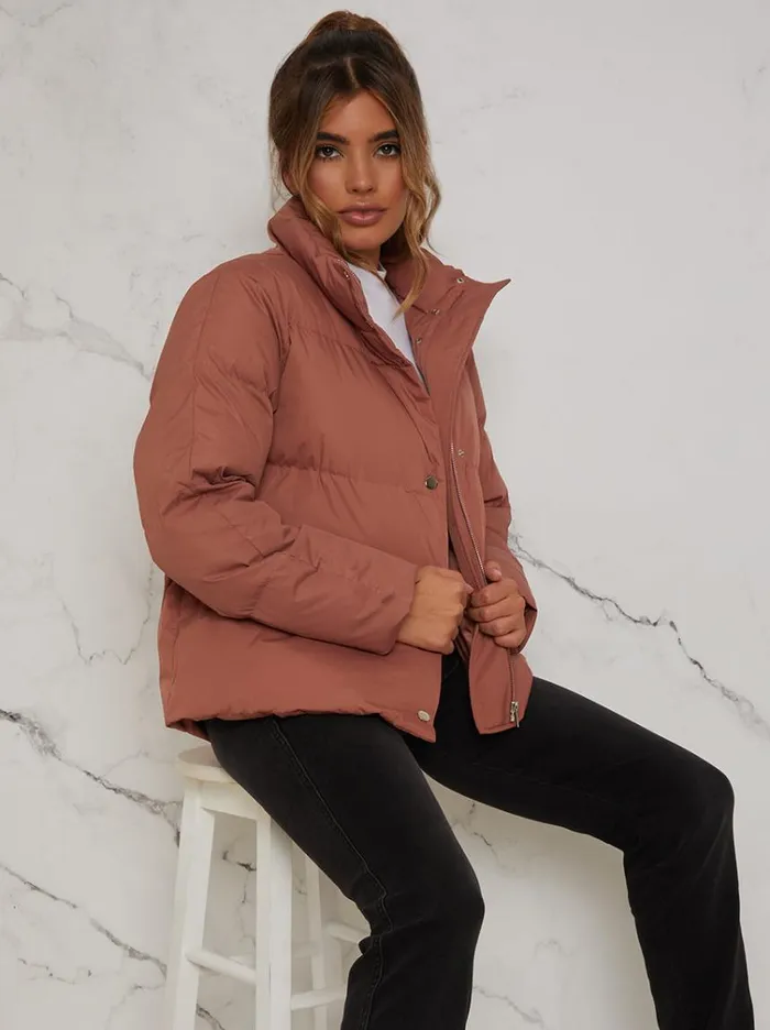 Chi Chi London Cropped Padded Puffer Coat In Rust Women Winterwear