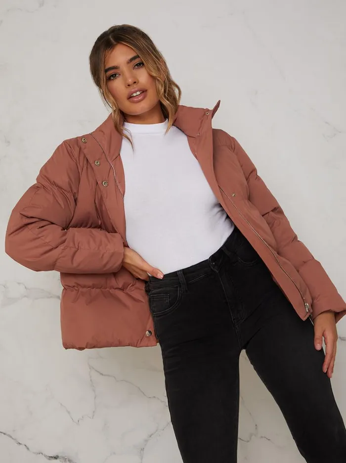 Chi Chi London Cropped Padded Puffer Coat In Rust Women Winterwear