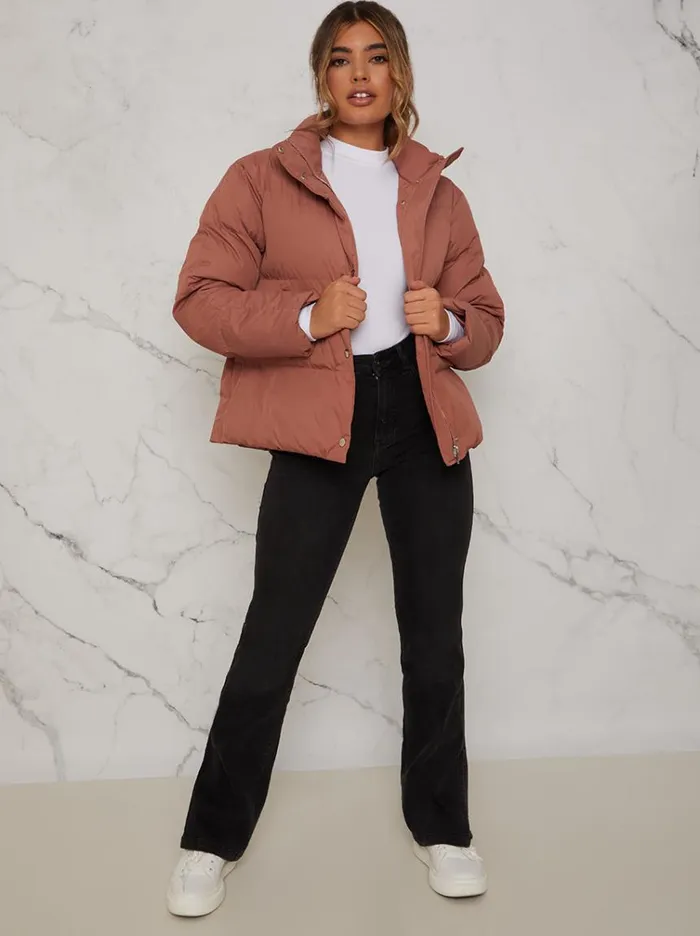 Chi Chi London Cropped Padded Puffer Coat In Rust Women Winterwear