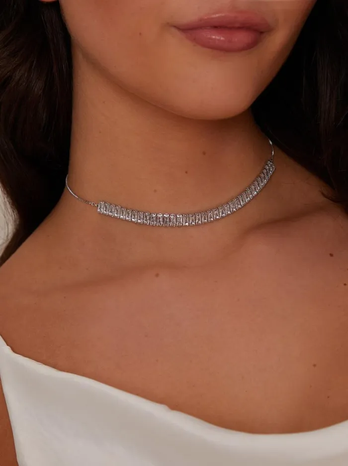 Chi Chi London Diamante Necklace In Silver Tone Women Shoes and Boots