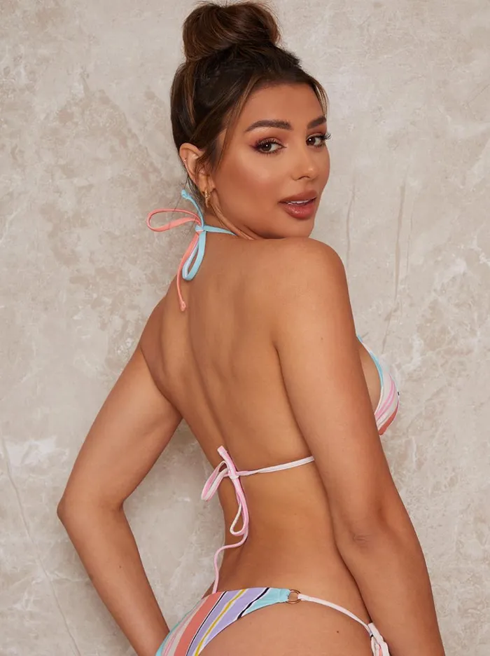 Chi Chi London Halterneck Triangle Bikini Top In Multi Pastel Stripe Women Swimwear and Beachwear
