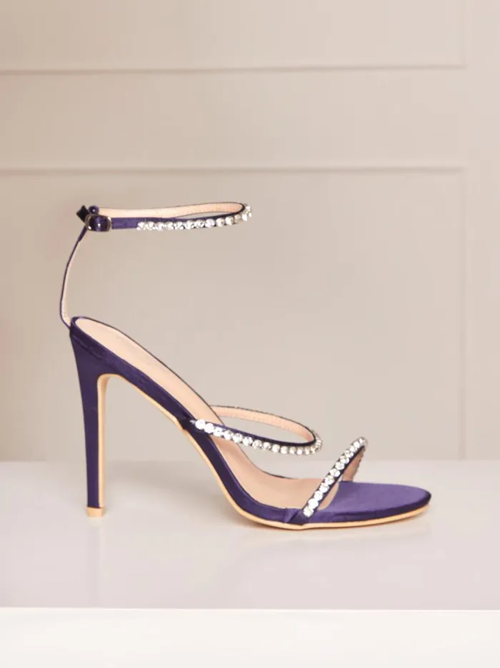 Chi Chi London High Heel Diamante Strap Sandals In Navy Women Shoes and Boots