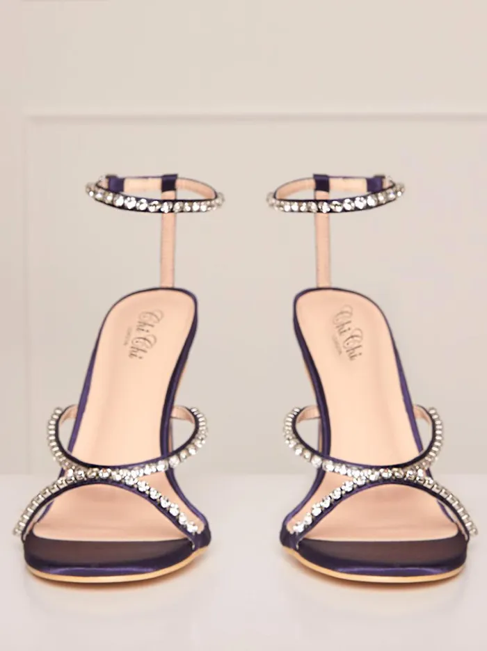 Chi Chi London High Heel Diamante Strap Sandals In Navy Women Shoes and Boots